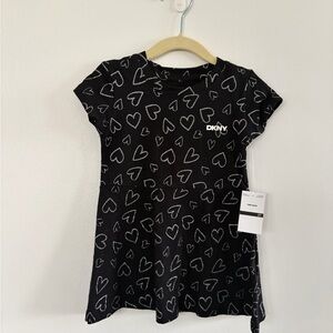 DKNY Kids Black Tee with Heart Pattern
